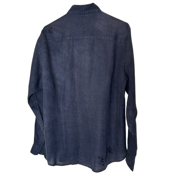 Zegna Sport Slate Gray Men's Embroidered Long Sleeve Linen Blend Shirt Medium - Picture 3 of 11